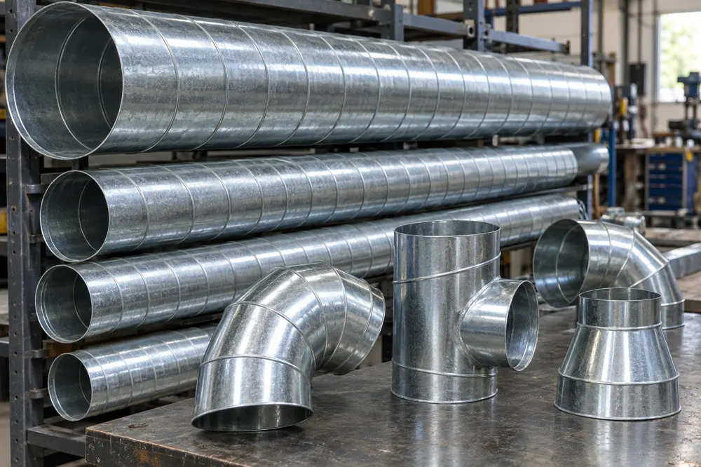 Galvanized spiral duct pipe with spiral elbow, tee and reducer